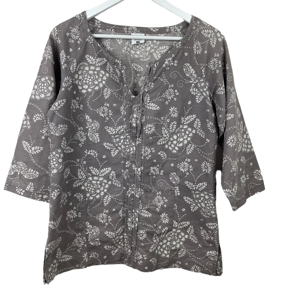 COLUMBIA Women’s Gray Linen Cotton Blend Peasant Blouse Top Size Small
